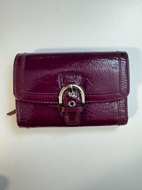 Coach Patent Leather Soho Trifold Wallet - Plum